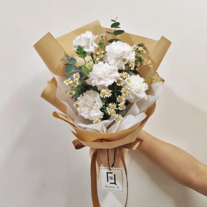 Morning Glimmer | Pure White Carnations & Chamomile Fresh Flower Bouquet - BM070012