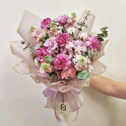 Dusk Purple Rhyme | Purple Carnation & Pink Stock Fresh Flower Bouquet - BL070010