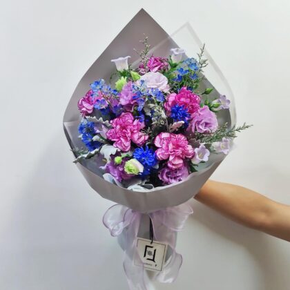 紫影幽蘭 | 紫康乃馨波浪紫洋桔梗鮮花花束 - BL070009