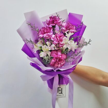 紫嵐夢境 | 紫康乃馨粉紅小百合鮮花花束 - BM070008