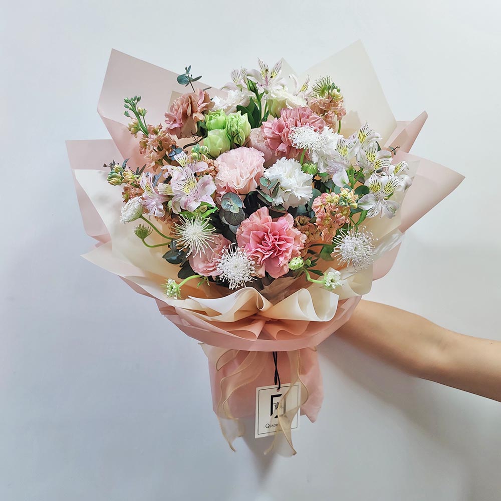 Elegant Devotion | Vintage Pink Carnation & Champagne Stock Fresh Flower Bouquet 1 Elegant Devotion | Vintage Pink Carnation & Champagne Stock Fresh Flower Bouquet - BL070004