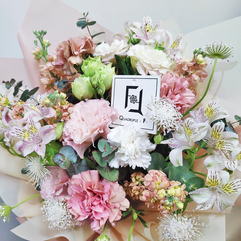 Elegant Devotion | Vintage Pink Carnation & Champagne Stock Fresh Flower Bouquet 2 Elegant Devotion | Vintage Pink Carnation & Champagne Stock Fresh Flower Bouquet - BL070004