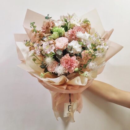 Elegant Devotion | Vintage Pink Carnation & Champagne Stock Fresh Flower Bouquet - BL070004