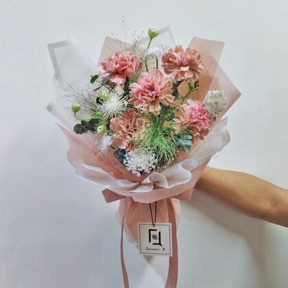 復刻溫柔 | 復古粉紅康乃馨翠珠鮮花花束 - BM070009