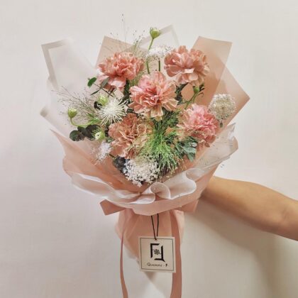 復刻溫柔 | 復古粉紅康乃馨翠珠鮮花花束 - BM070009