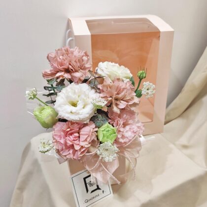 Vintage Poetry | Vintage Pink Carnations & Wavy Pink Eustoma Fresh Flower Box - TC070003