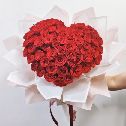 甜心印記 | 66支紅玫瑰心形鮮花求婚花束 - BH010020