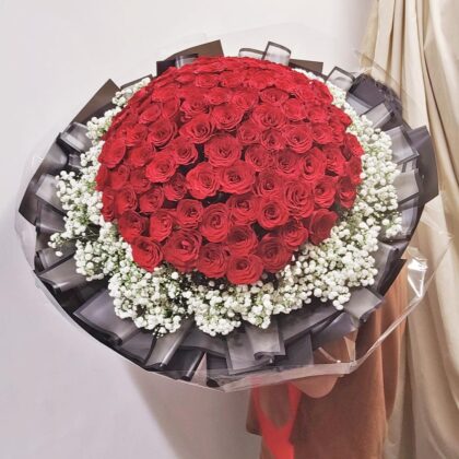 星河炙愛 | 99支紅玫瑰滿天星鮮花求婚花束 - BH010021