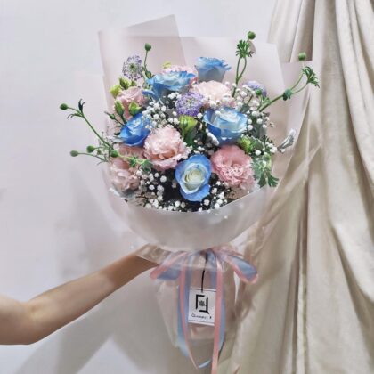 藍白玫瑰洋桔梗鮮花花束 BM010010