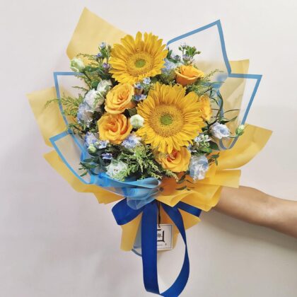 破曉奇蹟 | 綠芯向日葵橙黃玫瑰鮮花花束 - BL060014