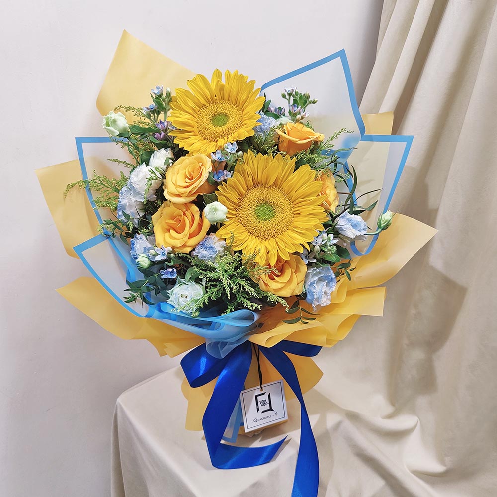 破曉奇蹟 | 綠芯向日葵橙黃玫瑰鮮花花束 3 破曉奇蹟 | 綠芯向日葵橙黃玫瑰鮮花花束 - BL060014