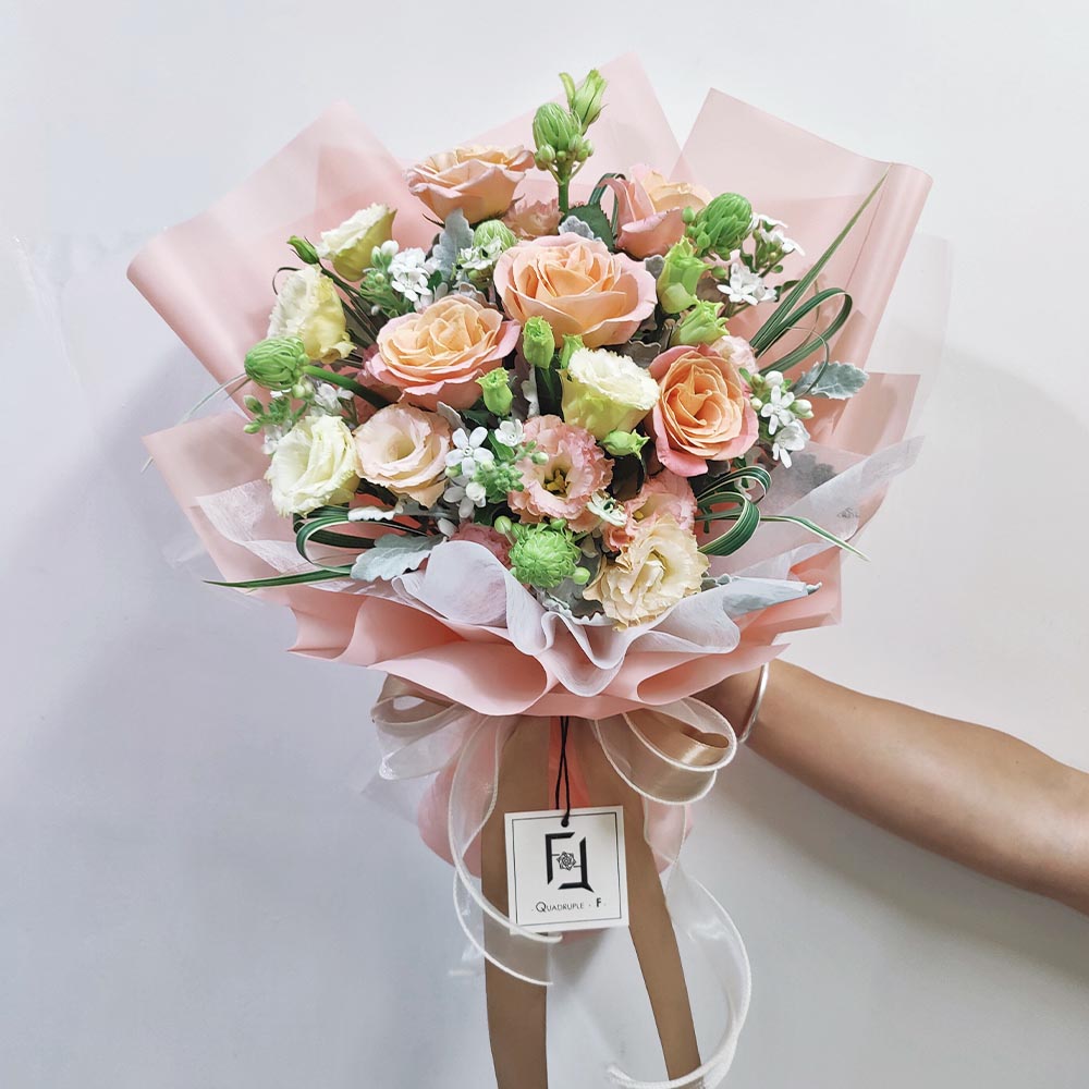 Powder Snow First Love | Orange-Pink Rose & Dusty Miller Fresh Flower Bouquet 1 Powder Snow First Love | Orange-Pink Rose & Dusty Miller Fresh Flower Bouquet - BM010026