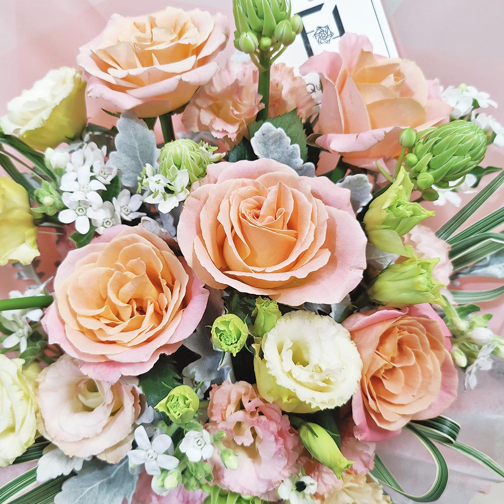 Powder Snow First Love | Orange-Pink Rose & Dusty Miller Fresh Flower Bouquet 2 Powder Snow First Love | Orange-Pink Rose & Dusty Miller Fresh Flower Bouquet - BM010026