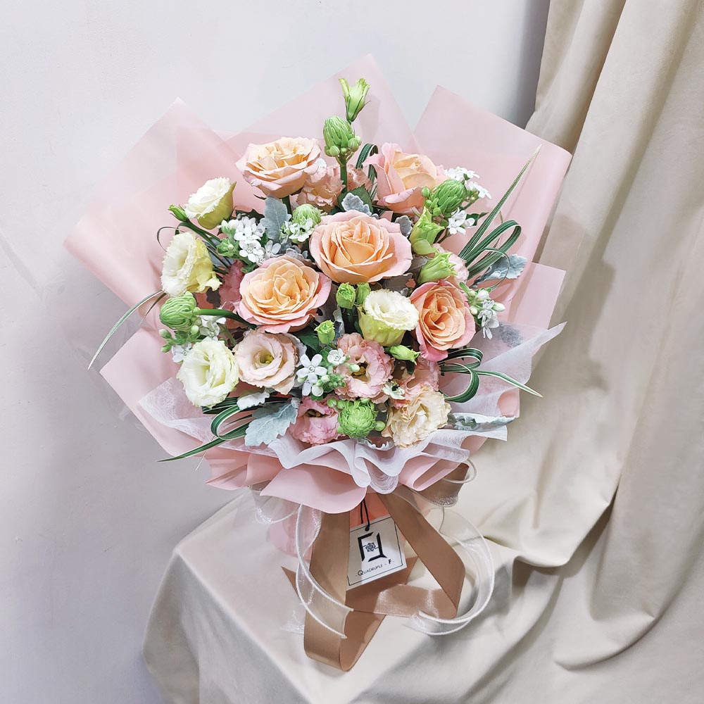 Powder Snow First Love | Orange-Pink Rose & Dusty Miller Fresh Flower Bouquet 3 Powder Snow First Love | Orange-Pink Rose & Dusty Miller Fresh Flower Bouquet - BM010026
