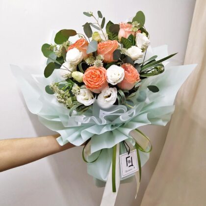 樸實簡愛 | 橙玫瑰白洋桔梗鮮花花束 - BL010007