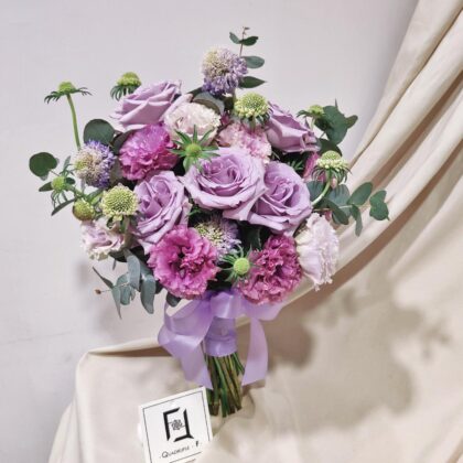 紫玫瑰松蟲草鮮花結婚花球連襟花 WB010005