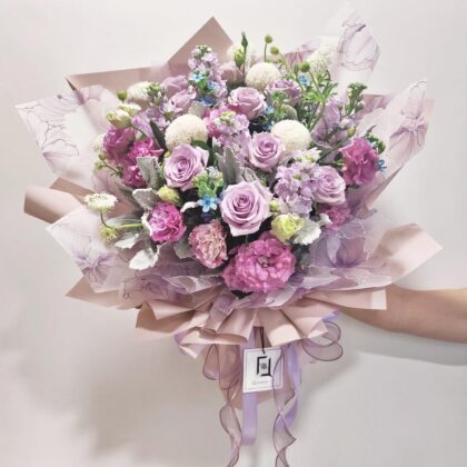 紫玫瑰紫羅蘭藍星花鮮花花束 BL010031