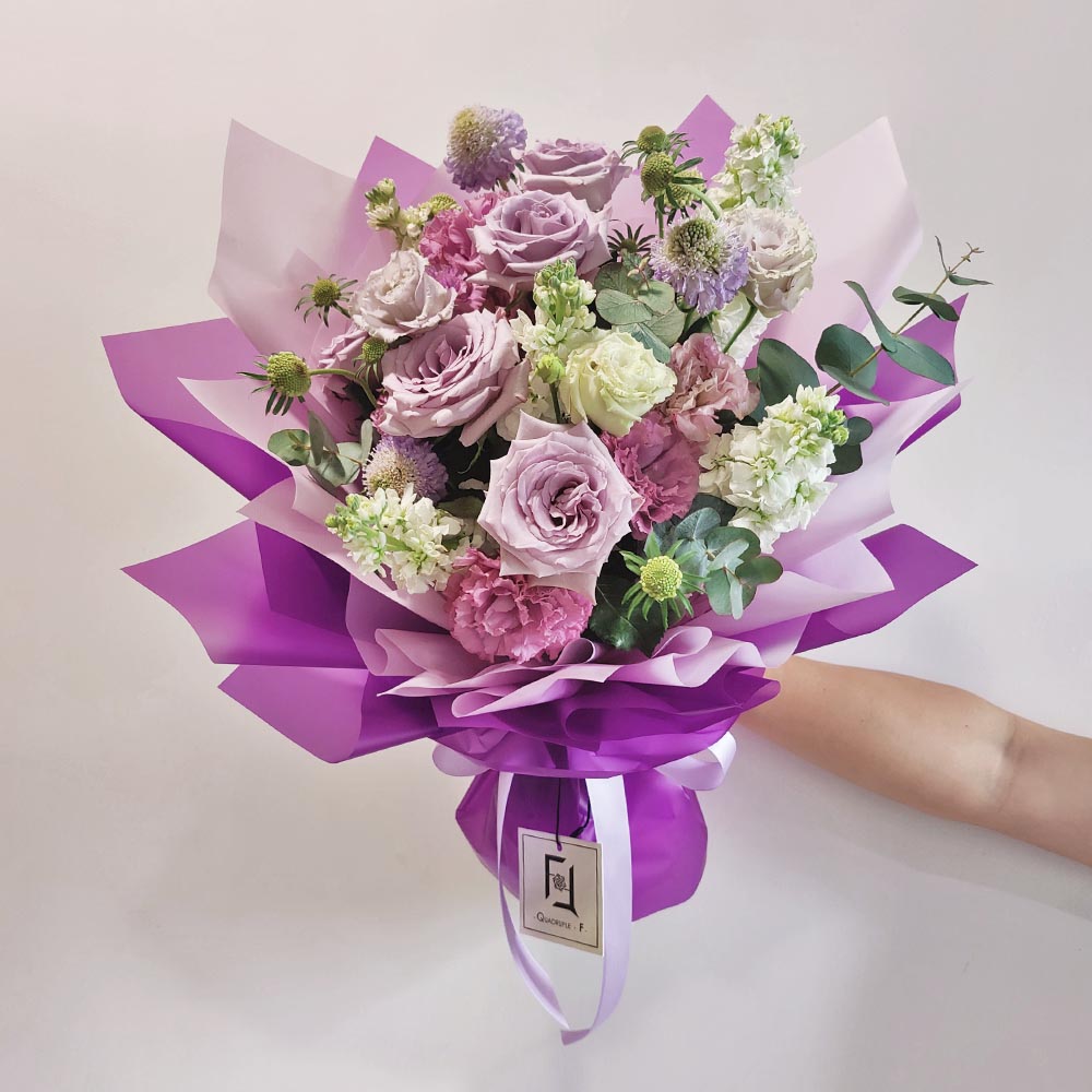 Purple Night Fragrance | Purple Rose & White Stock Fresh Flower Bouquet 1 Purple Night Fragrance | Purple Rose & White Stock Fresh Flower Bouquet - BM010014