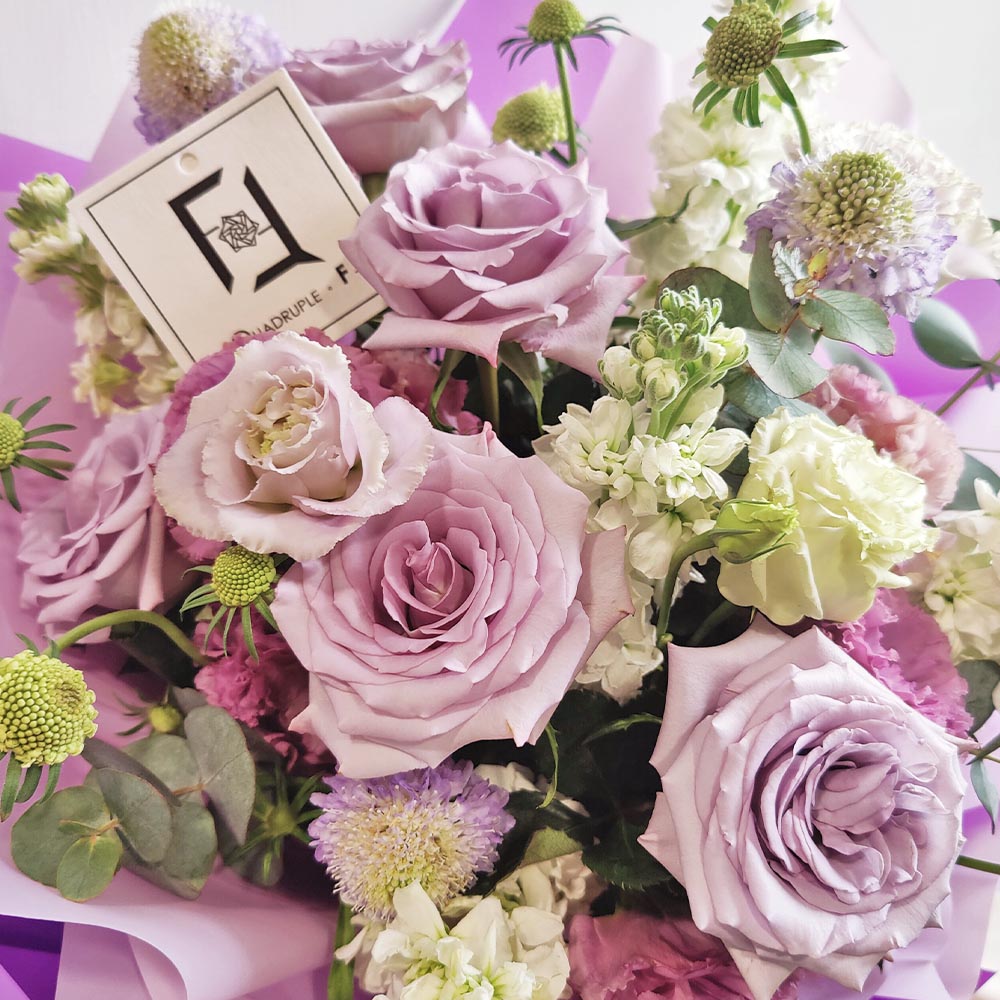 Purple Night Fragrance | Purple Rose & White Stock Fresh Flower Bouquet 2 Purple Night Fragrance | Purple Rose & White Stock Fresh Flower Bouquet - BM010014