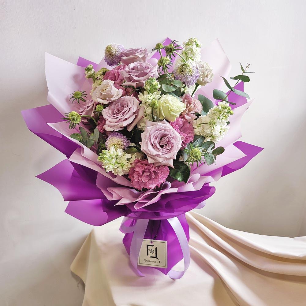 Purple Night Fragrance | Purple Rose & White Stock Fresh Flower Bouquet 3 Purple Night Fragrance | Purple Rose & White Stock Fresh Flower Bouquet - BM010014