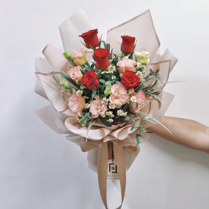 流金歲月 | 紅玫瑰香檳桔梗鮮花花束 - BM010024
