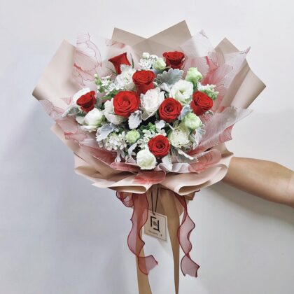 Crimson Mark | Red Rose & White Eustoma Fresh Flower Bouquet - BL010050