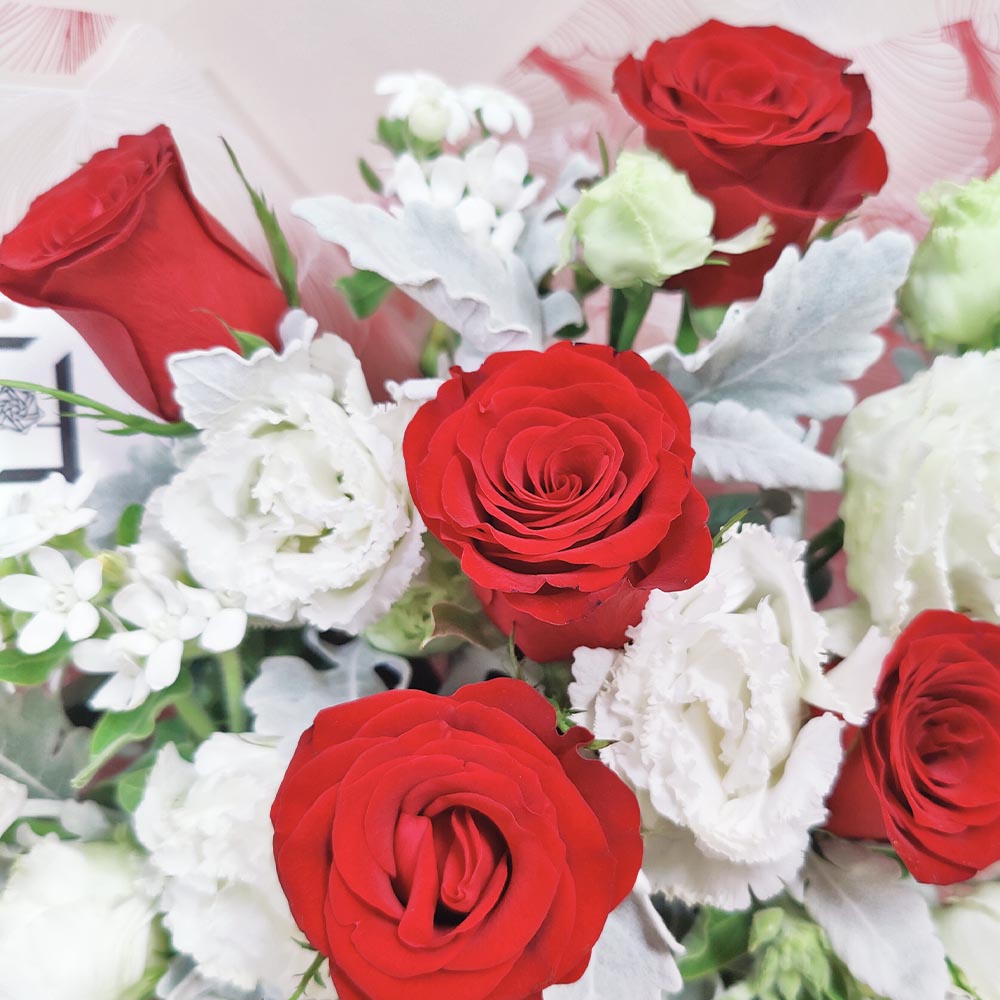 Crimson Mark | Red Rose & White Eustoma Fresh Flower Bouquet 2 Crimson Mark | Red Rose & White Eustoma Fresh Flower Bouquet - BL010050