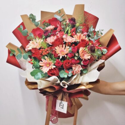 紅玫瑰粉非洲菊鮮花花束 BH010007