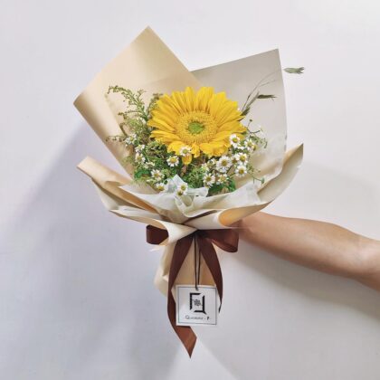 一縷微光 | 單支綠芯向日葵洋甘菊鮮花花束 - BS060006
