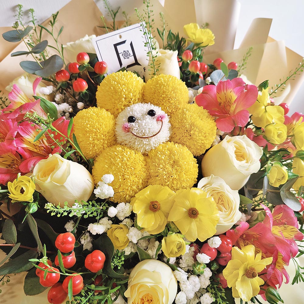 Sunny Glow | Smiley Ping Pong Mum, Garden Rose & Butterfly Ranunculus Fresh Flower Bouquet 2 Sunny Glow | Smiley Ping Pong Mum, Garden Rose & Butterfly Ranunculus Fresh Flower Bouquet - BH010014