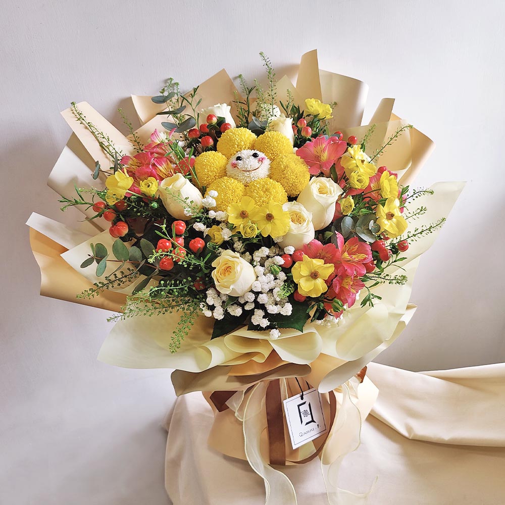 Sunny Glow | Smiley Ping Pong Mum, Garden Rose & Butterfly Ranunculus Fresh Flower Bouquet 3 Sunny Glow | Smiley Ping Pong Mum, Garden Rose & Butterfly Ranunculus Fresh Flower Bouquet - BH010014