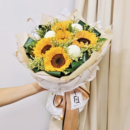 向日葵白乒乓鮮花花束 BL060003