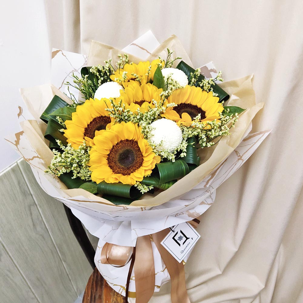 快樂勇氣 | 向日葵白乒乓鮮花花束 3 快樂勇氣 | 向日葵白乒乓鮮花花束 - BL060003