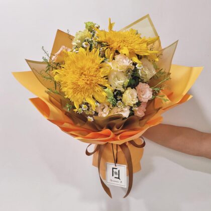 重瓣向日葵香檳洋桔梗鮮花花束 BM060004