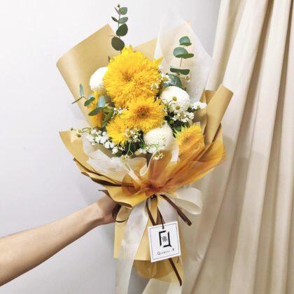 重瓣向日葵白乒乓鮮花花束 BM060001