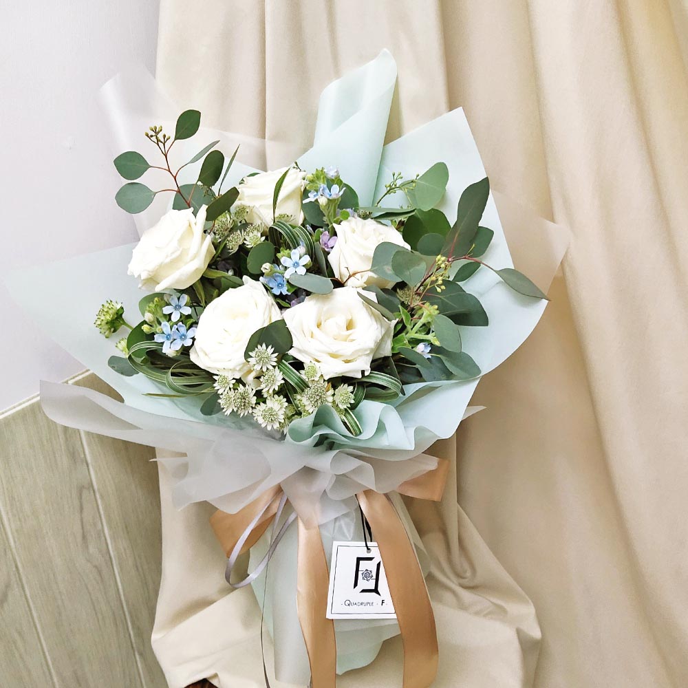 Eternal PURITY | White Rose with White Astrantia Fresh Flower Bouquet 3 Eternal PURITY | White Rose with White Astrantia Fresh Flower Bouquet - BL010010