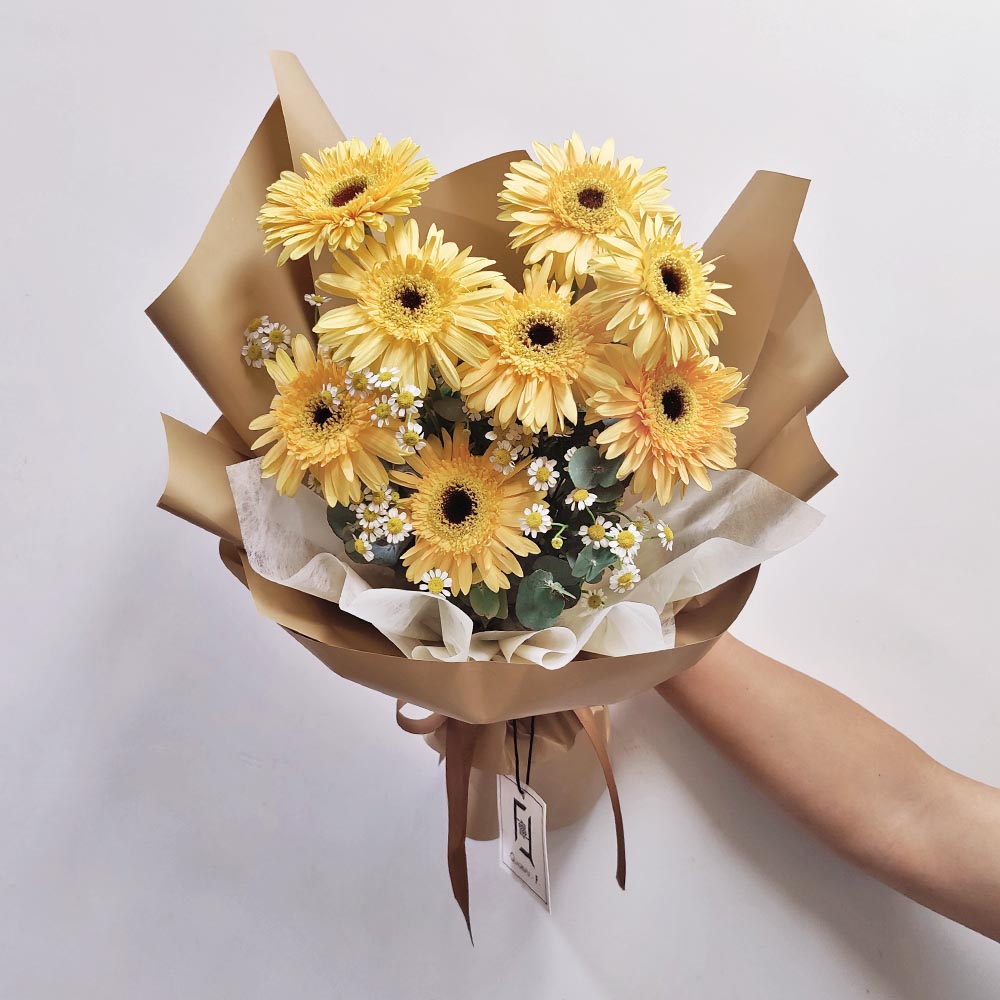 Morning Glimmer | Champagne Gerbera & Chamomile Fresh Flower Bouquet 1 Morning Glimmer | Champagne Gerbera & Chamomile Fresh Flower Bouquet - BM100017