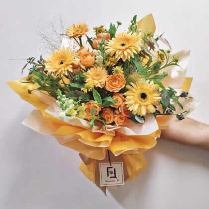 Amber Autumn Glow | Champagne Orange Gerbera & Spray Rose Fresh Flower Bouquet - BL100006
