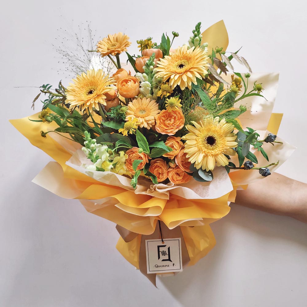 Amber Autumn Glow | Champagne Orange Gerbera & Spray Rose Fresh Flower Bouquet 1 Amber Autumn Glow | Champagne Orange Gerbera & Spray Rose Fresh Flower Bouquet - BL100006