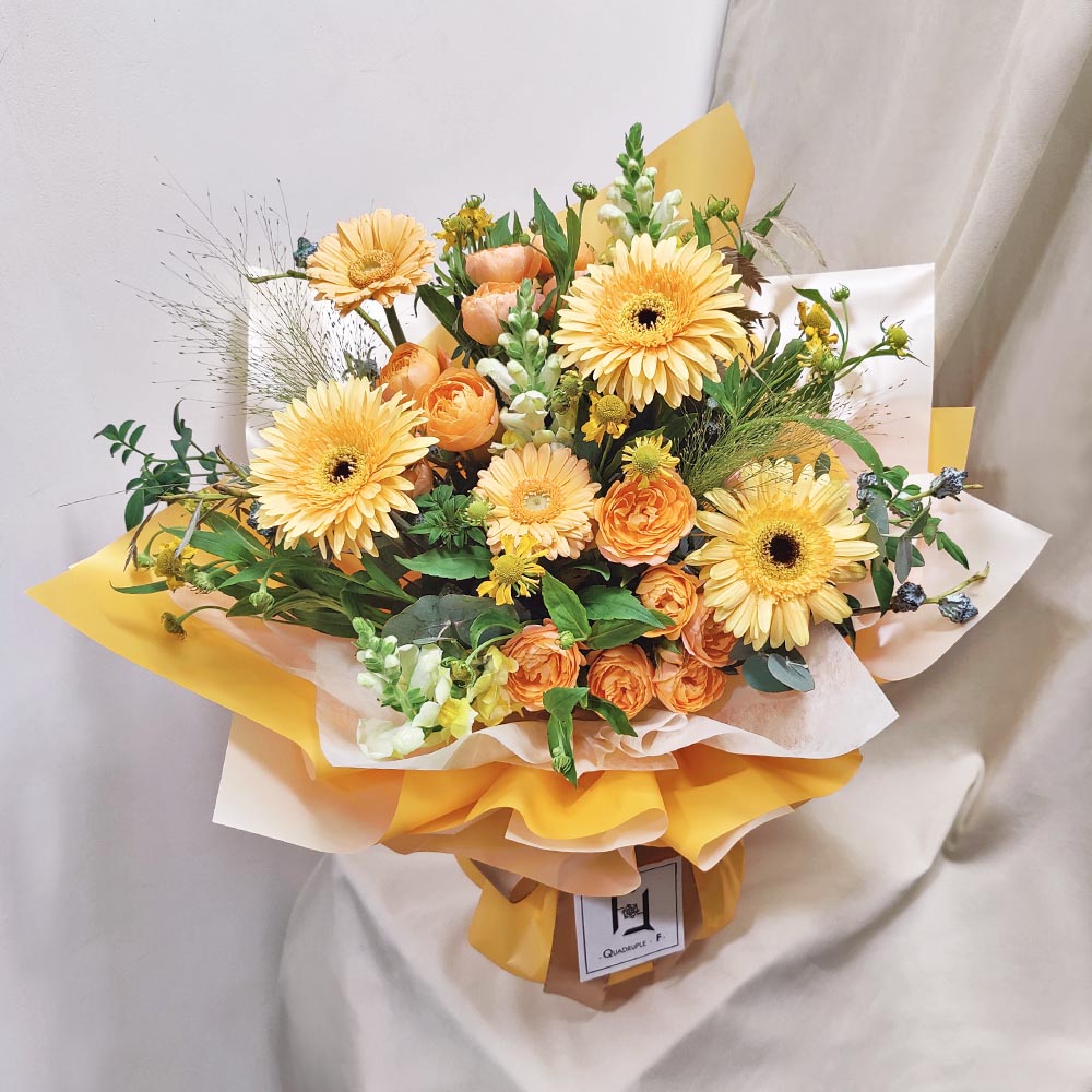 Amber Autumn Glow | Champagne Orange Gerbera & Spray Rose Fresh Flower Bouquet 3 Amber Autumn Glow | Champagne Orange Gerbera & Spray Rose Fresh Flower Bouquet - BL100006