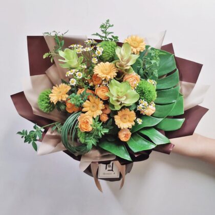 Earthy Dawn | Green Curcuma & Champagne Orange Gerbera Fresh Flower Bouquet - BL100007