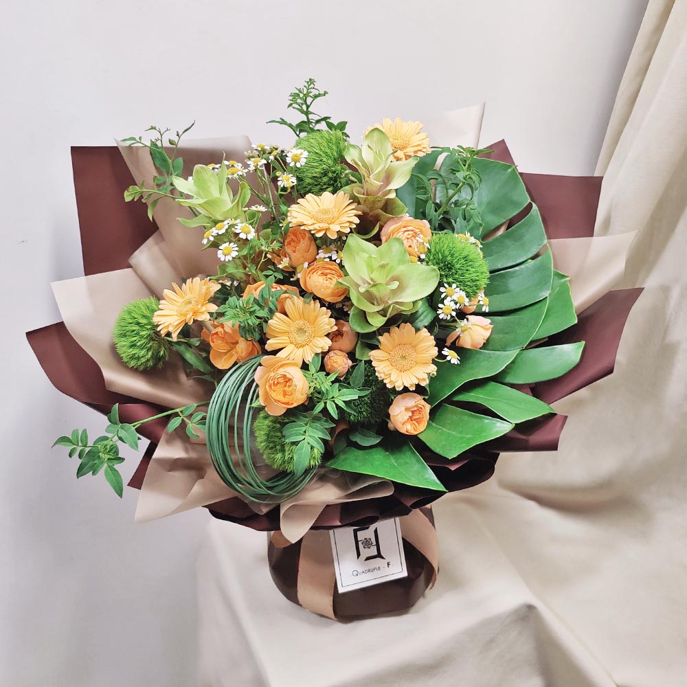 Earthy Dawn | Green Curcuma & Champagne Orange Gerbera Fresh Flower Bouquet 3 Earthy Dawn | Green Curcuma & Champagne Orange Gerbera Fresh Flower Bouquet - BL100007