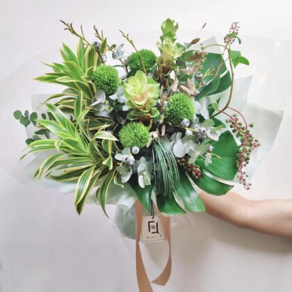 Verdant Whispers | Green Curcuma & Song of India Fresh Flower Bouquet - BL100008