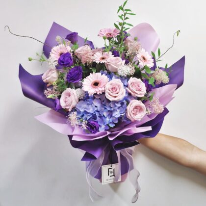 Purple Iris Mist | Light Purple Hydrangea & Pink Purple Rose Fresh Flower Bouquet - BL010055