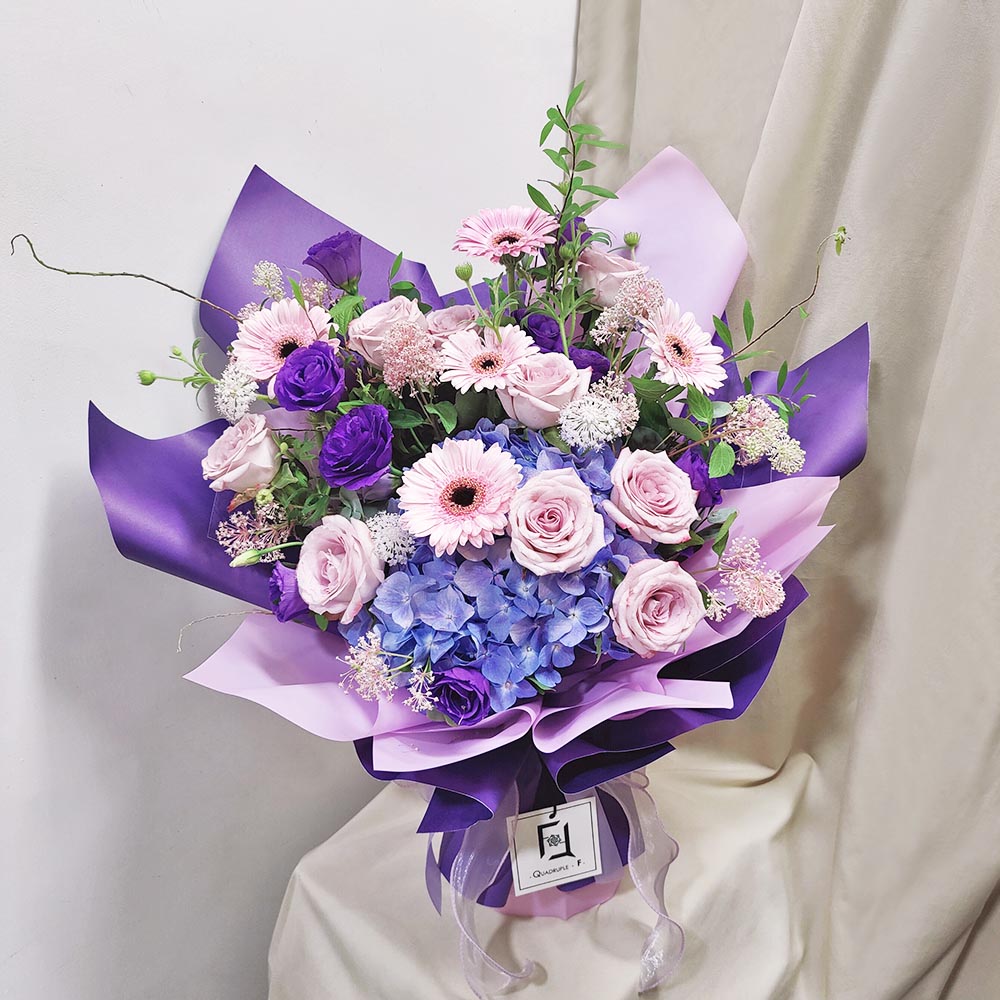 Purple Iris Mist | Light Purple Hydrangea & Pink Purple Rose Fresh Flower Bouquet 3 Purple Iris Mist | Light Purple Hydrangea & Pink Purple Rose Fresh Flower Bouquet - BL010055
