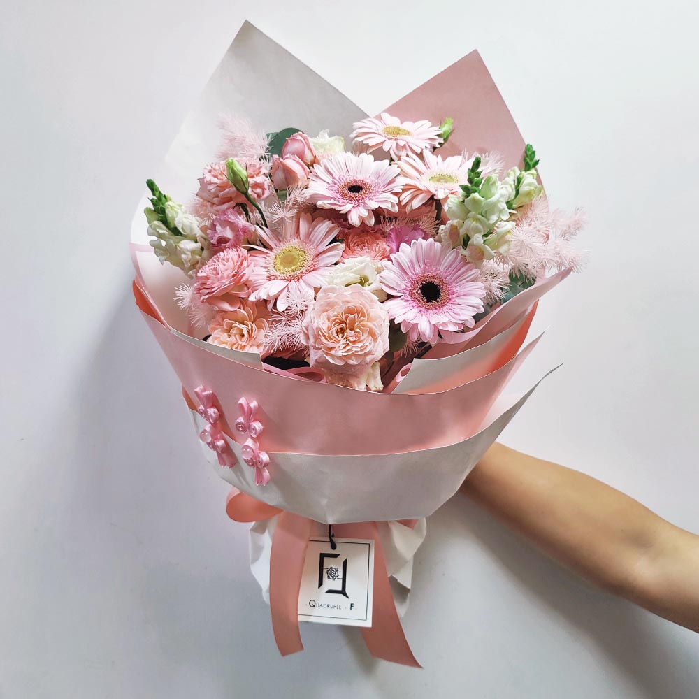 Spring Peach Breeze | Pink Gerbera & Ruffled Eustoma Fresh Flower Bouquet 1 Spring Peach Breeze | Pink Gerbera & Ruffled Eustoma Fresh Flower Bouquet - BL100010