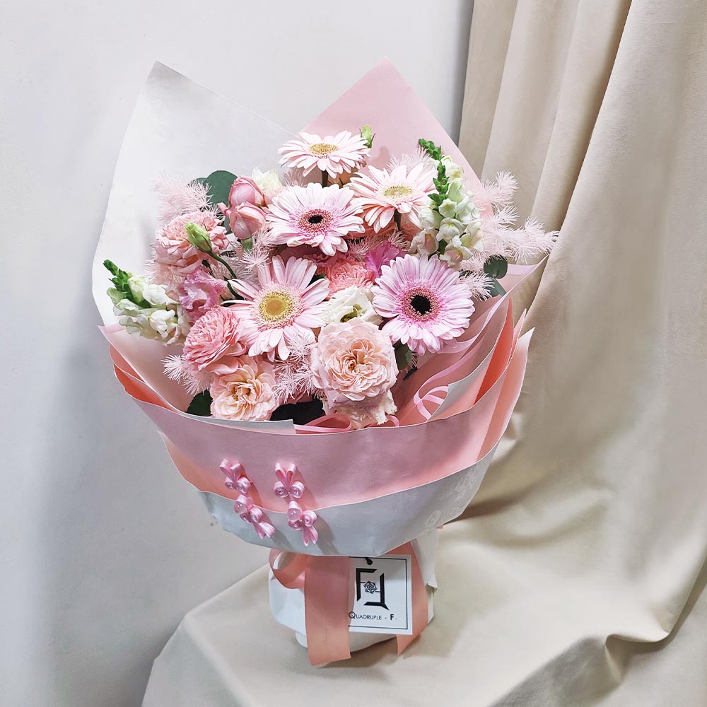Spring Peach Breeze | Pink Gerbera & Ruffled Eustoma Fresh Flower Bouquet 3 Spring Peach Breeze | Pink Gerbera & Ruffled Eustoma Fresh Flower Bouquet - BL100010