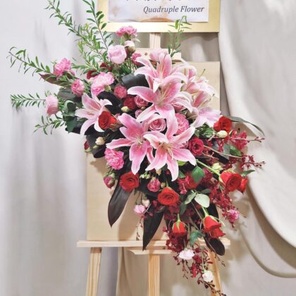 緋櫻頌歌 | 粉百合紅玫瑰開幕祝賀鮮花畫架花 - FS050004