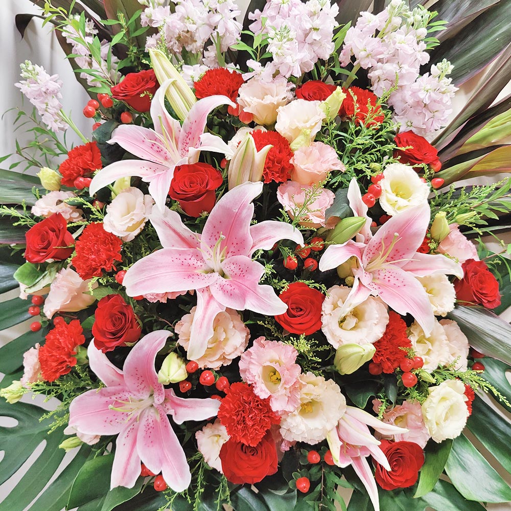 Blossoming Splendor | Pink Lily & Red Rose Grand Opening Congratulatory Fresh Flower Stand 2 Blossoming Splendor | Pink Lily & Red Rose Grand Opening Congratulatory Fresh Flower Stand - FS050001
