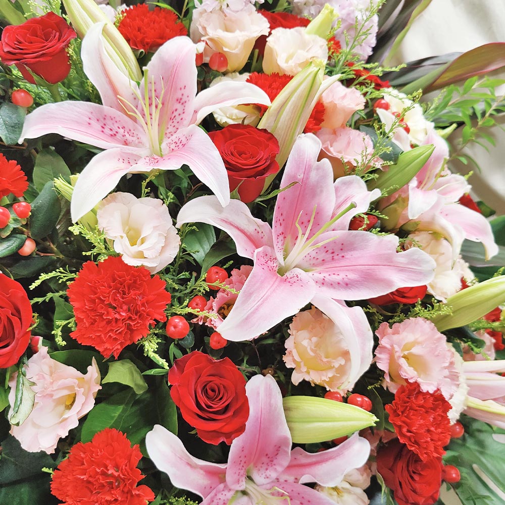Blossoming Splendor | Pink Lily & Red Rose Grand Opening Congratulatory Fresh Flower Stand 3 Blossoming Splendor | Pink Lily & Red Rose Grand Opening Congratulatory Fresh Flower Stand - FS050001